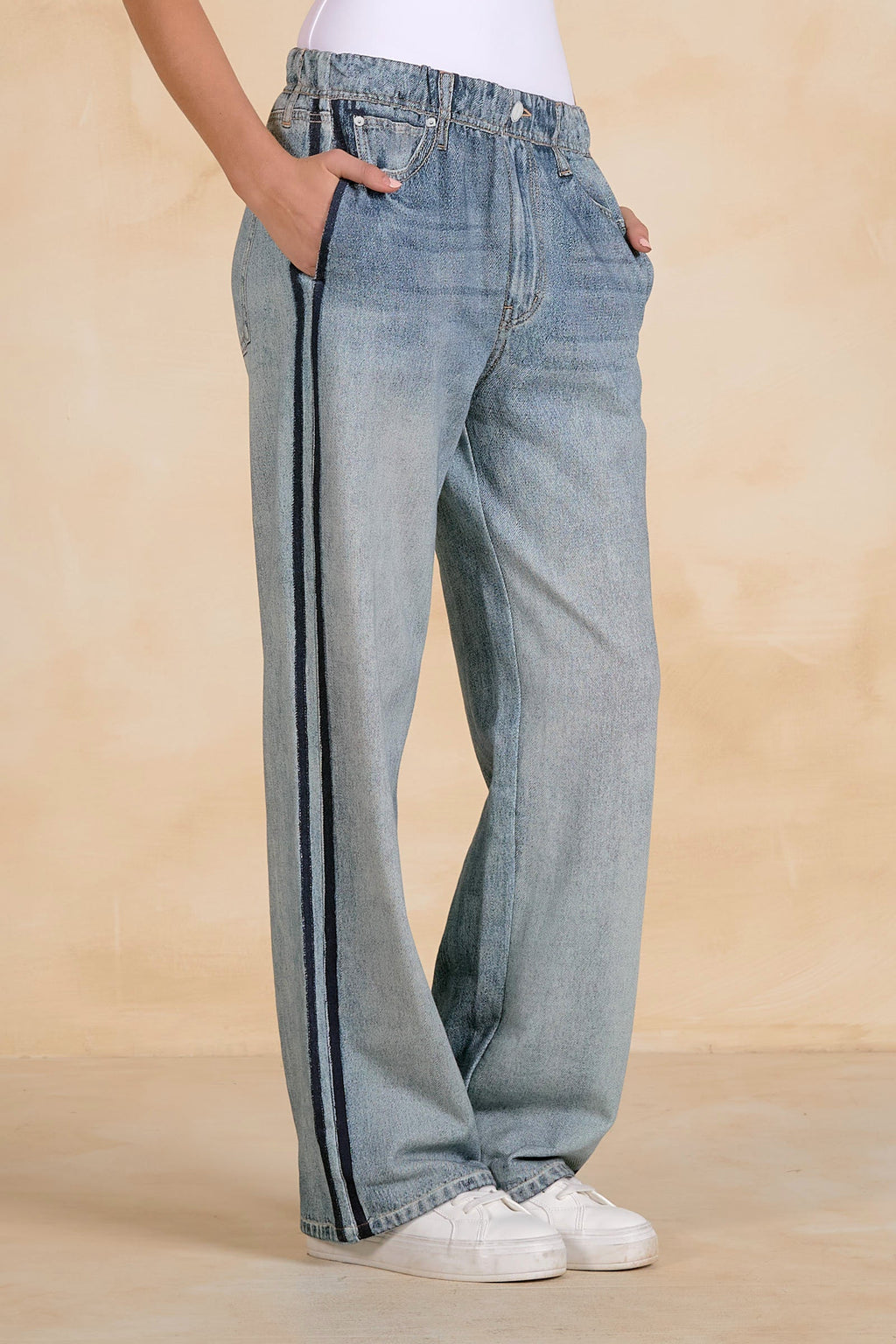 Jojo Denim Track Sweatpants Blue - Shop Elan