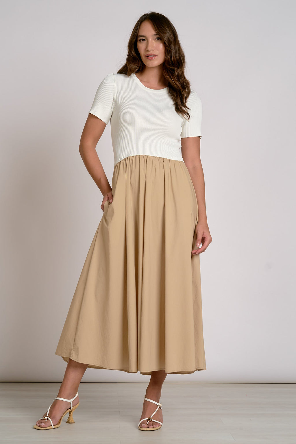 Riley Dress White Tan - Shop Elan