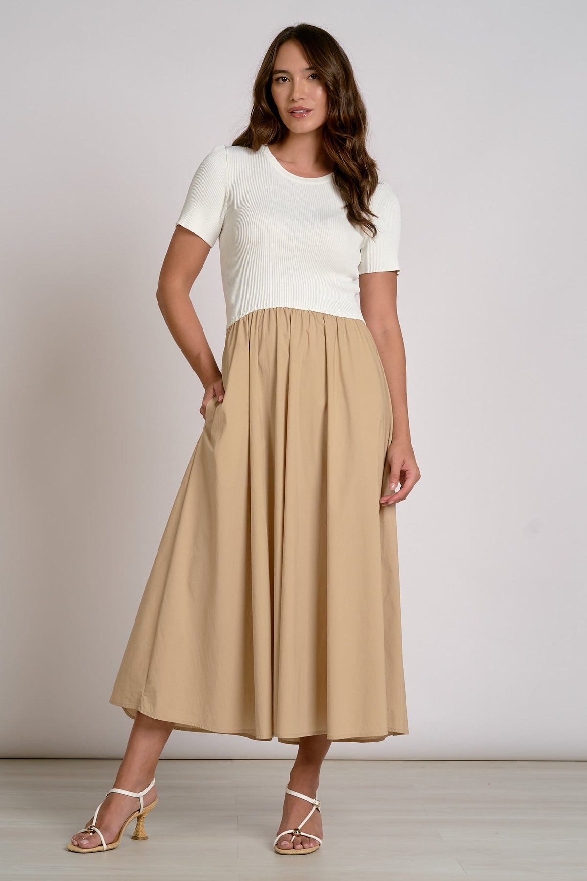 Riley Dress White Tan - Shop Elan